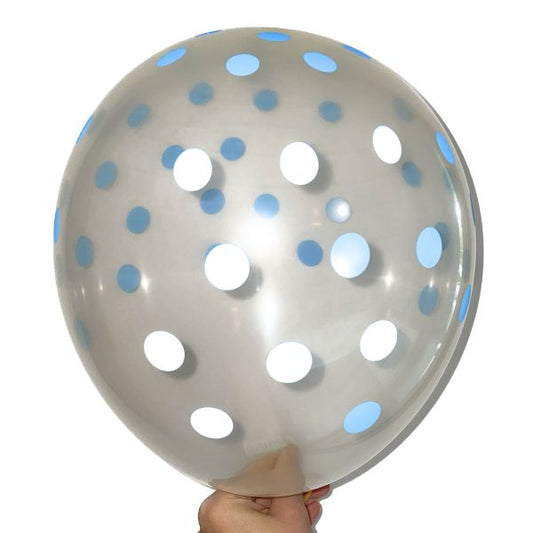 Ballon Transparent à Pois Bleu Pastel - Cristal